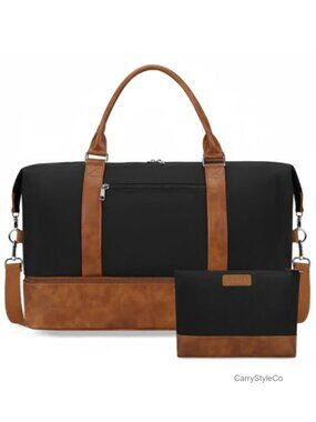 Large Travel Duffel Bag Women Weekender 2-Piece Set Canvas PU Leather Carry On